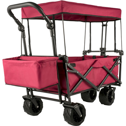 Bolderkar – Opvouwbare Kar – Transportkar – Vouwwagen – Strandwagen – Stevig Stalen Frame – Afneembare Waterafstotende Kap – Extra Grote Laadruimte – 360° Zwenkwielen – Rood