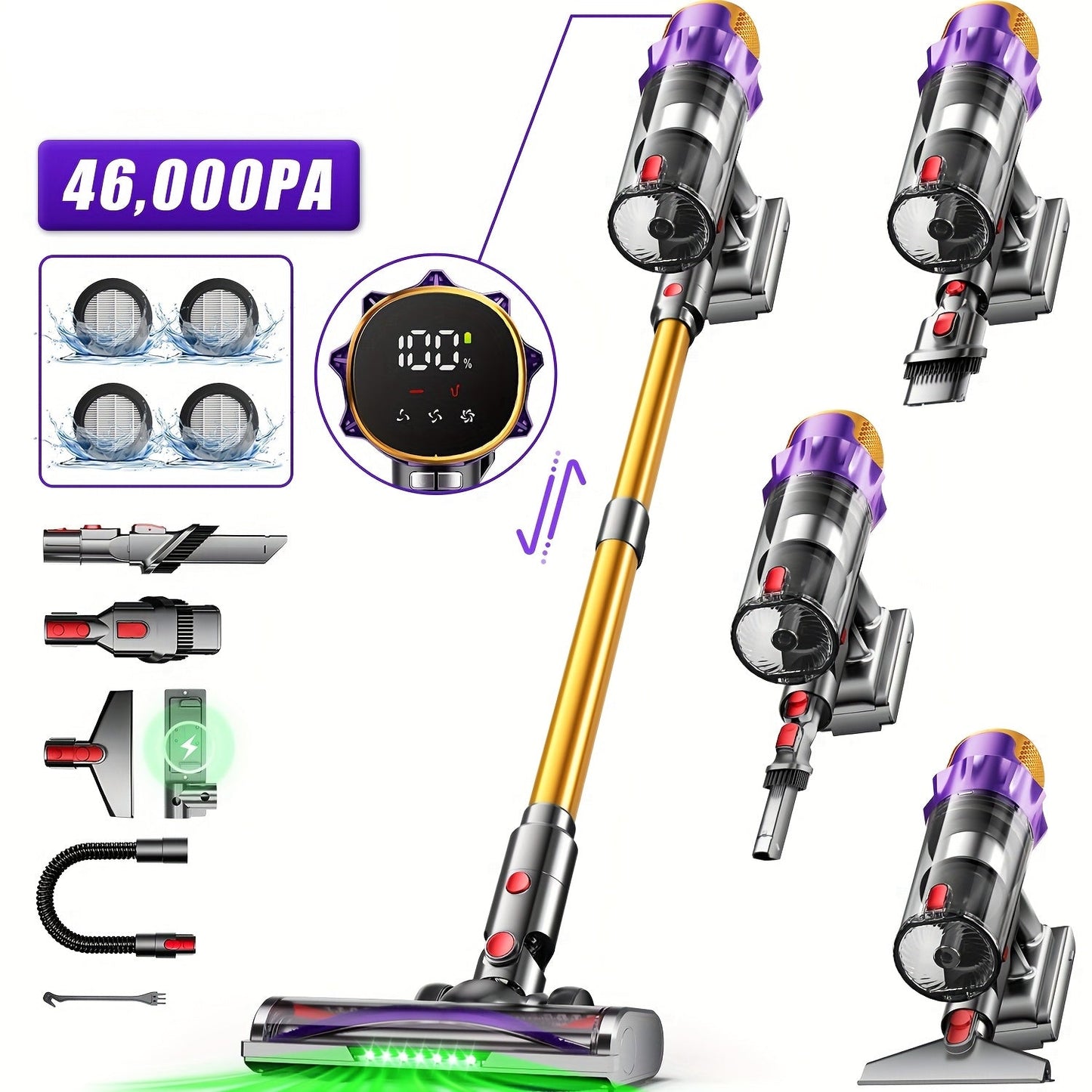 Stofzuiger – Steelstofzuiger – Zakloze Stofzuiger – Draadloze Stofzuiger – Handstofzuiger – Krachtige Zuigkracht 46 kPa – 70 Minuten Batterijduur Met LED Display