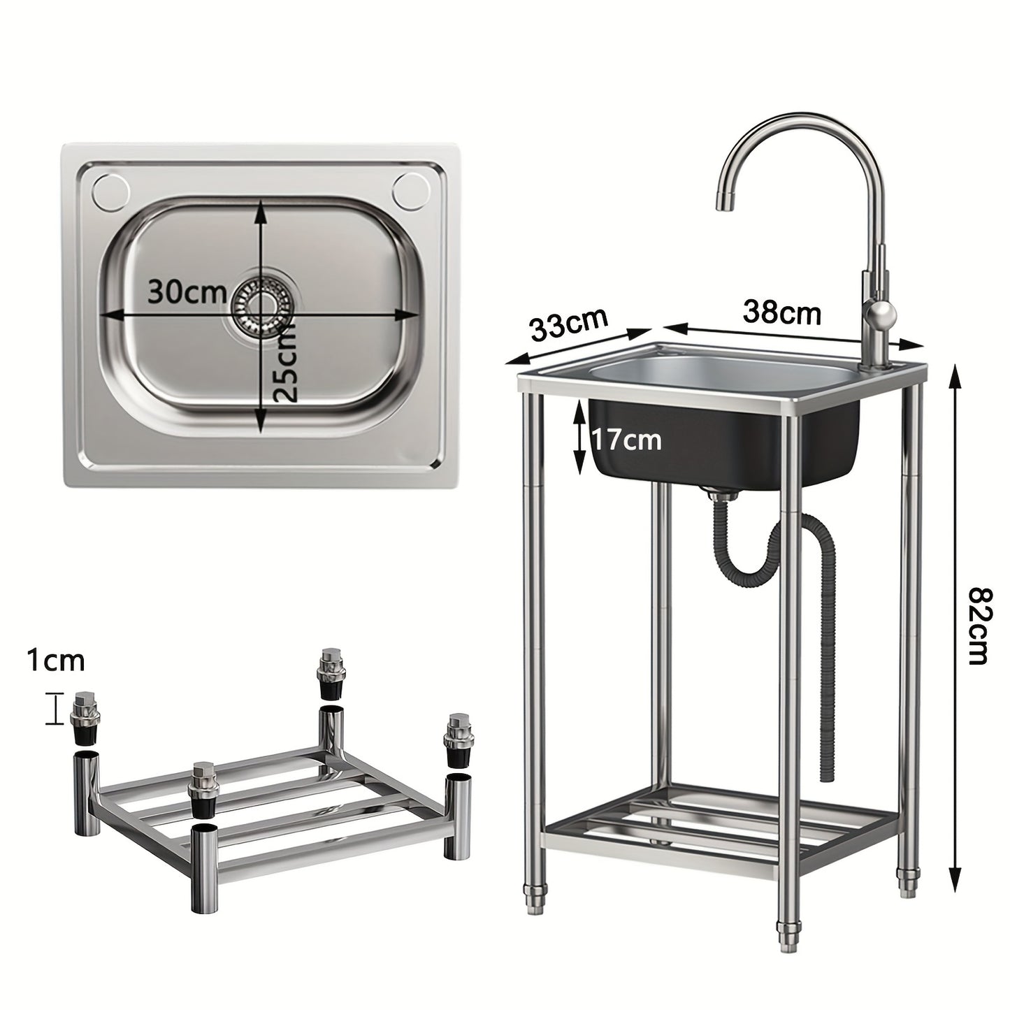 Single Bowl Kitchen Sink, Freestanding Garden Outdoor Sink, Movable Stainless Steel Sink, Essential Sink for Rentals, Sink with Hot And Cold Water Faucet, Suitable for Restaurants, Gardens, Garages, And Camping