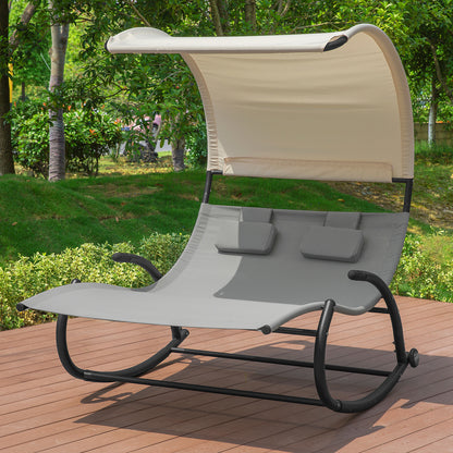 2-Persoons Loungeset – Tuinlounge – Buitenmeubel – Zandstrand Set – Verstelbare Rugleuning – Ingebouwde Parasol – Weerbestendig Metalen Frame