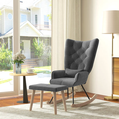 Schommelstoel – Relaxstoel – Fauteuil – Voedingsstoel – Loungestoel – Fluwelen Bekleding – Ergonomisch Design – Houten Poten – 66 x 96 x 101 cm