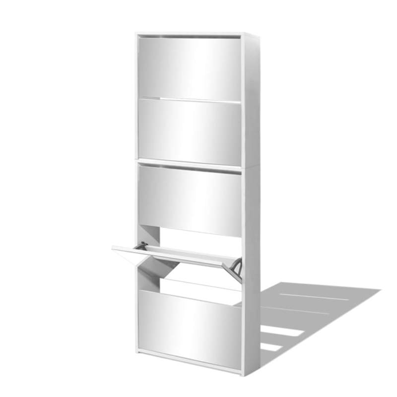 Shoe Cabinet with 5 Compartments - Mirror - White - 63X17X169.5 Cm - Engineered Wood - Full Mirror Side Mounting - Adjustable Shelves - Dust-Proof Compartments