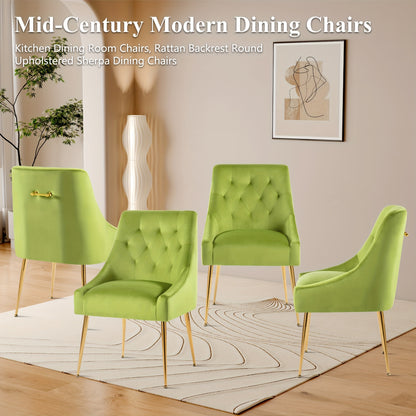 Eetkamerstoelen Fluwelen Set Van 4 – Gouden Poten Stoel – Retro Design – Moderne Accentstoelen – Met Ruggreep – Comfortabel En Stevig Metalen Frame – Zachte Polyester Bekleding – Wit