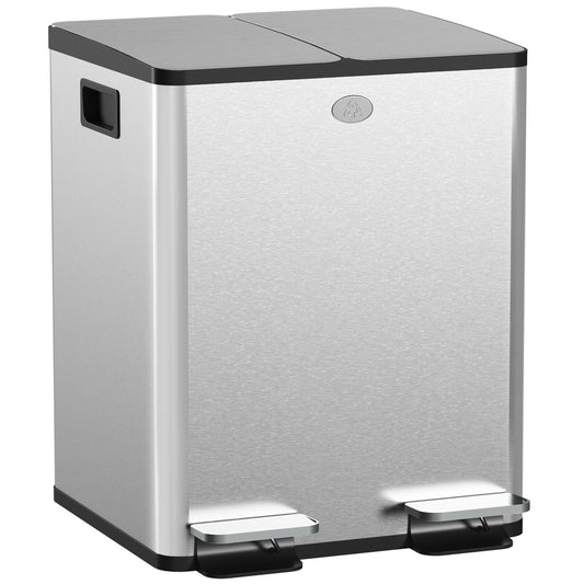 Prullenbak Keuken – Afvalemmer – Pedaalemmer – Afvalscheidingsprullenbak – Vuilnisbak – 2 x 20 Liter – RVS met Soft-Close Deksel