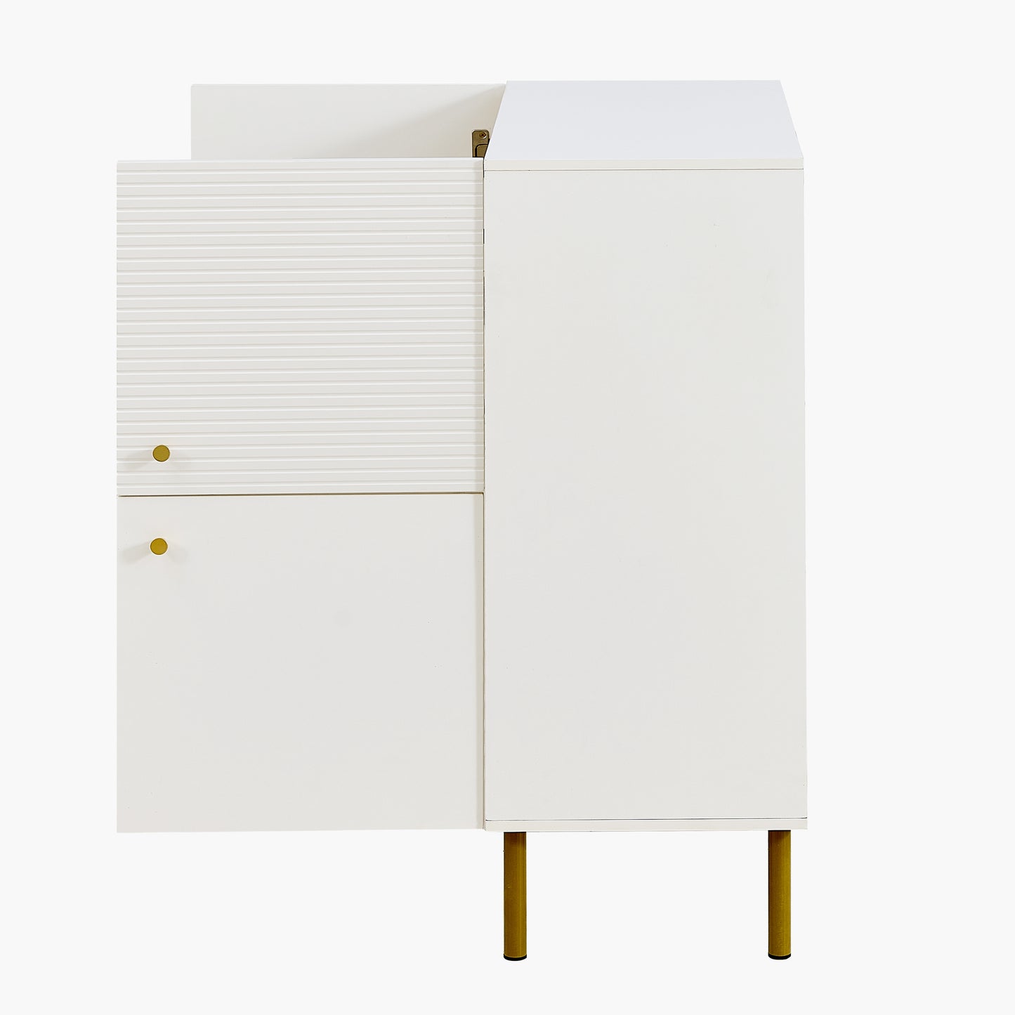 Dressoir – Sideboard – Opbergkast – Ladekast – Kast – Wit MDF – Met Metalen Handgrepen en Poten – Compact 80x36x90 cm – Minimalistisch Design