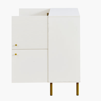 Dressoir – Sideboard – Opbergkast – Ladekast – Kast – Wit MDF – Met Metalen Handgrepen en Poten – Compact 80x36x90 cm – Minimalistisch Design
