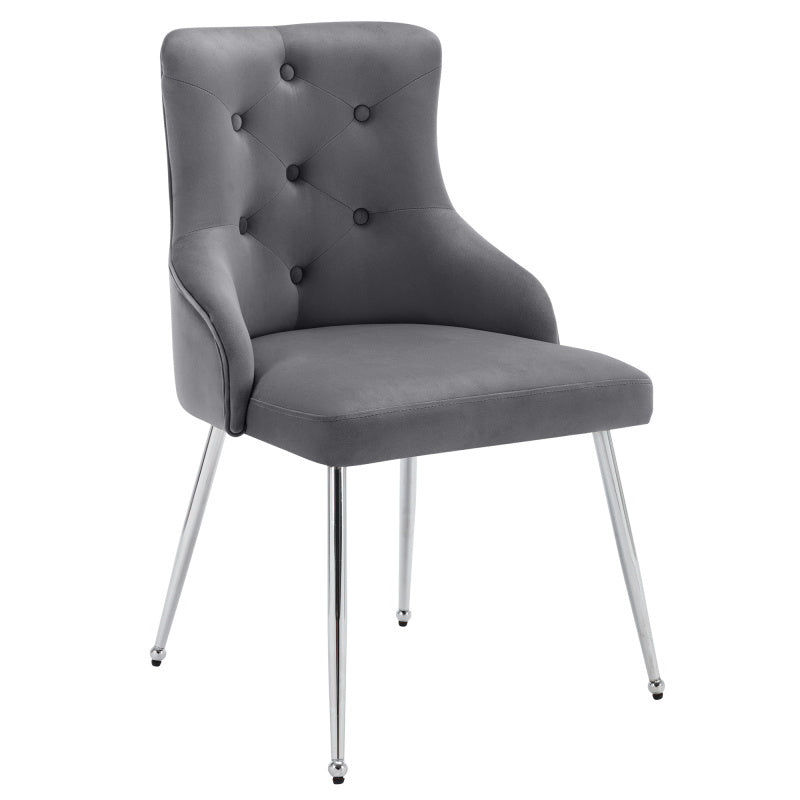 Eetkamerstoelen – Stoelen Set – Zitmeubelen – Armstoel – Moderne Stoelen – Grijze Fluwelen Bekleding – Met Lendenkussens & Stevig Metalen Frame
