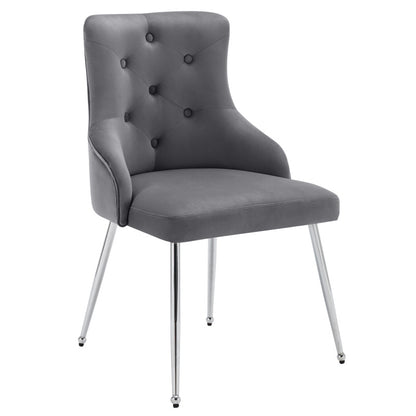 Eetkamerstoelen – Stoelen Set – Zitmeubelen – Armstoel – Moderne Stoelen – Grijze Fluwelen Bekleding – Met Lendenkussens & Stevig Metalen Frame