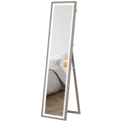 LED Spiegel – Volledige Lengte Spiegel – Wandspiegel – Passpiegel – Make-up Spiegel – 40x160 cm – Dimbare Touch Verlichting – 3 Lichtkleuren – Grijs