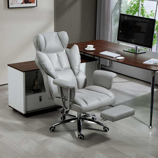 Bureaustoel – Office Chair – Ergonomische Stoel – Draaistoel – Kantoorstoel – Verstelbare Rugleuning Tot 135° – In Hoogte Verstelbaar Met Voetensteun – Lichtgrijs – Max. 120 kg