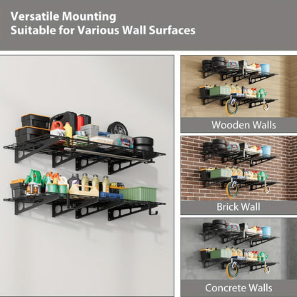 Metalen Wandplanken – Stalen Planken – Opbergplanken – Garageplanken – Wandrek – 362,87 KG Draagkracht – 60,96 x 182,88 cm Zwart