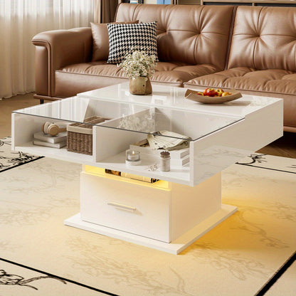 Salontafel – Moderne Koffietafel – Verstelbare Tafel – Opbergtafel – Bijzettafel – Verstelbaar Met Opbergruimte – Wit Zwart MDF – Stevig Metalen Frame