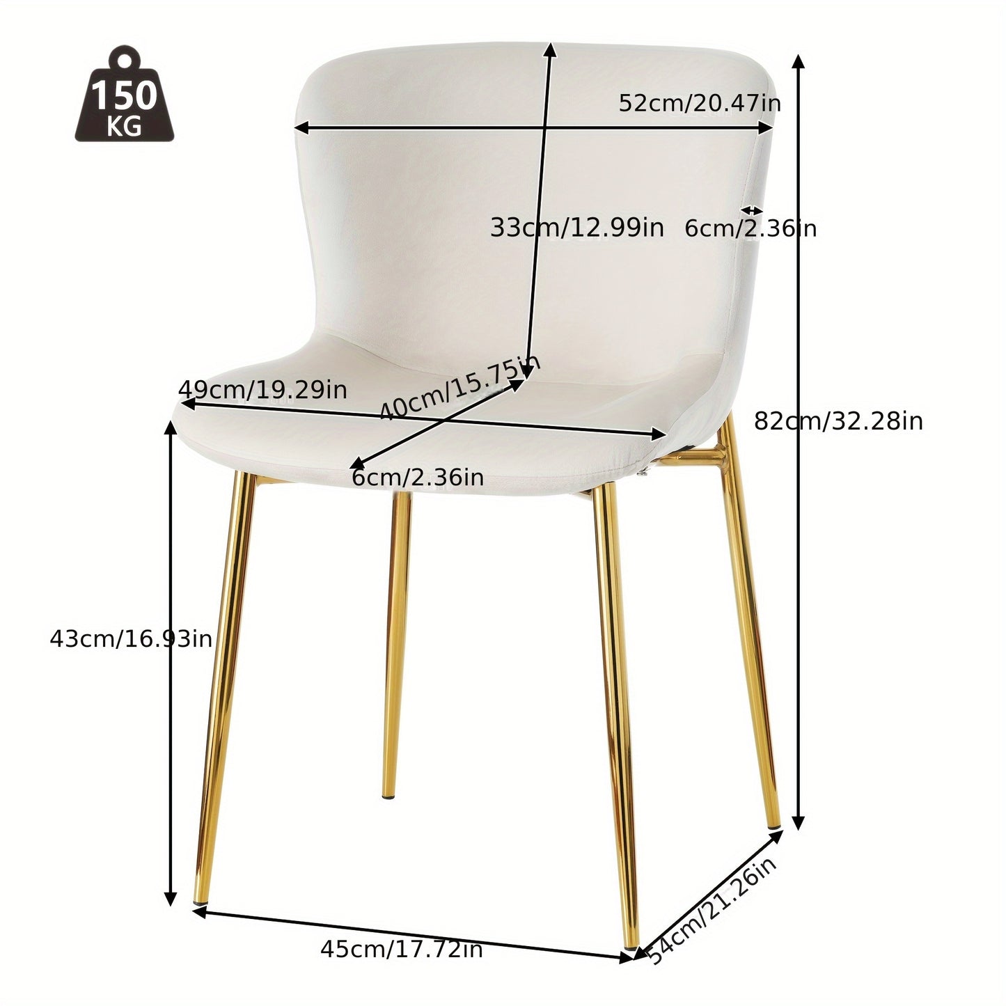 Eetkamerstoel – Stoel – Zitelement – Fauteuil – Luxe stoel – 6-delige Set Beige – Metalen Frame – Comfortabele Ergonomische Zit