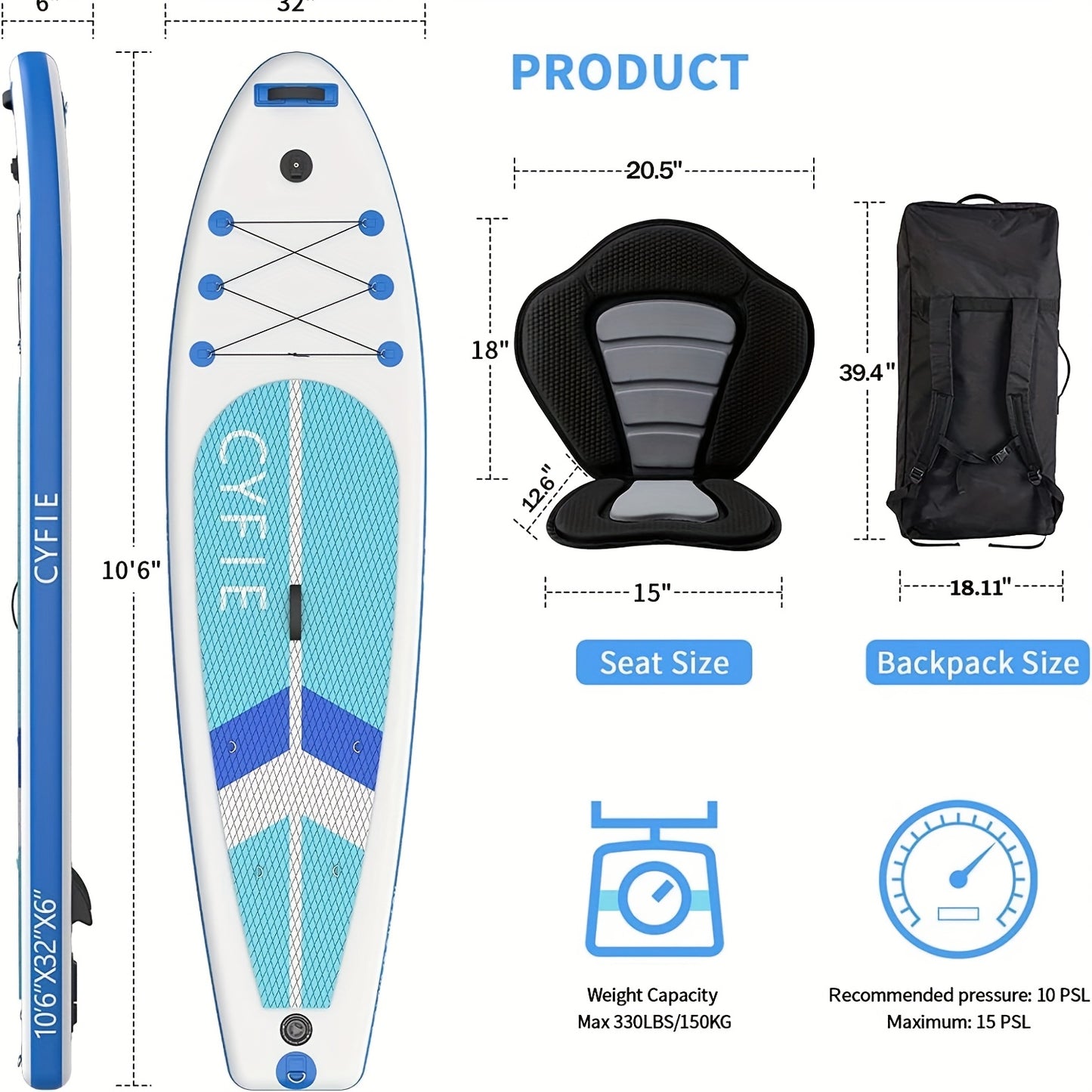 Paddleboard – SUP Board – Stand-Up Paddleboard – Opblaasbaar Board – Surfplank – Compleet Set – 320x81x15 cm – Slijtvast Rubber & EVA Deck – Max 160 kg Draagvermogen