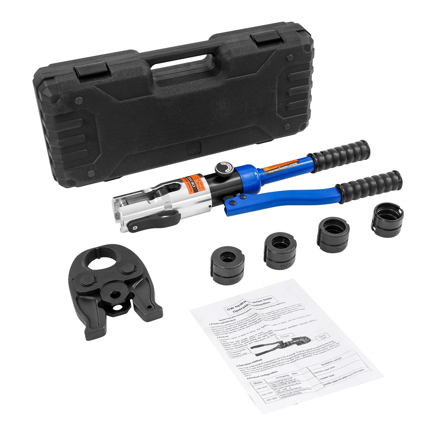 Hydraulic Crimping Pliers with 16-20-26-32 mm Dies | Blue, 360° Rotating Head, Alloy Steel, NaMaSyo Brand