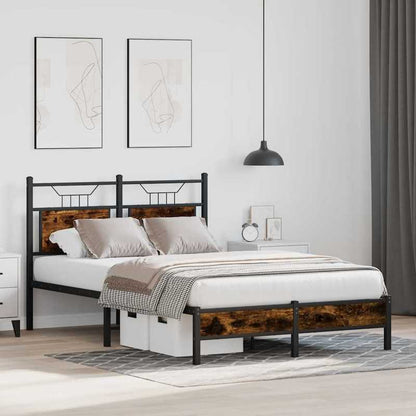 Modern Oak Smoke Bed Frame - 120x200cm Chipboard, Removable & Practical Design, All-Season Use, Easy Assembly, No Mattress Included, Contemporary Style for Bedroom Furniture, Bedroom Furniture, Sleek Headboard, Wooden Constru