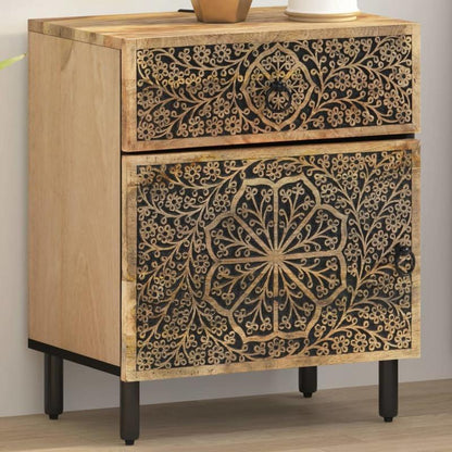 Nachtkastje – Bijzettafel – Ladekast – Opbergkast – Nachtkast – Massief Mangohout – Modern Design – Compact 50x33x60 cm – Zwarte en Gouden Deuren