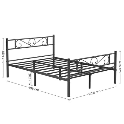 Bedframe – Tweepersoonsbed – Metalen Bed – Platformbed – Stalen Frame – Geschikt Voor Matras 140x190 cm – Robuust En Stabiel – Ruimte Onder Het Bed - Zwart