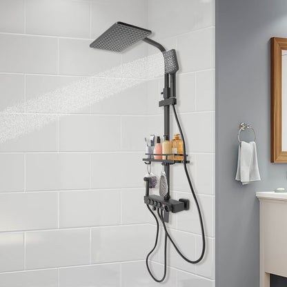 Thermostatisch Douchesysteem – Douche Set – Handdouche – Douchekop – Douchekraan – Zwart Design – Thermostatische Mengkraan – Verstelbare Hoogte 85-120 cm