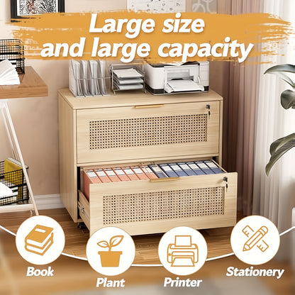 Rollcontainer – Ladeblok – Mobiele Ladekast – Opbergkast – Kantoorwagen – 2 Vergrendelbare Laden – 4 Zwenkwielen Met Remmen – 79x40x67,5 cm – Houtkleur