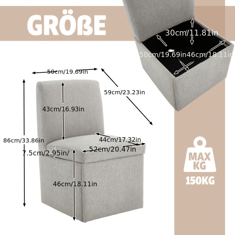 Opbergstoel – Opbergkruk – Opbergbox – Zitmeubel – Opberghocker – Wit – Ruimtebesparend – 3,2+ Kubieke Voet Opbergruimte – Stevig Katoenen Bekleding