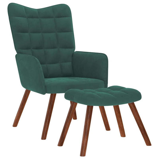Relaxfauteuil – Relaxstoel – Zitzak – Loungestoel – Fauteuil met Voetenbank – Groen Velvet – Stevig Hardhouten Frame – Comfortabele Vulling