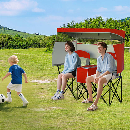 Dubbele Strandstoel – Tweezits Strandstoel – Strandstoelen Duo – Campingstoel Voor Twee – XL Strandstoel Met Verstelbare Zonneluifel – UPF 50+ Zonbescherming – Stevig Frame Tot 150 kg