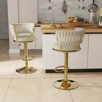Barstoel – Barkruk – Keukenkruk – Barstoel Draaibaar – Barkruk Velvet – Set Van 2 – Verstelbare Hoogte 78-100 cm – Metalen Gouden Poten