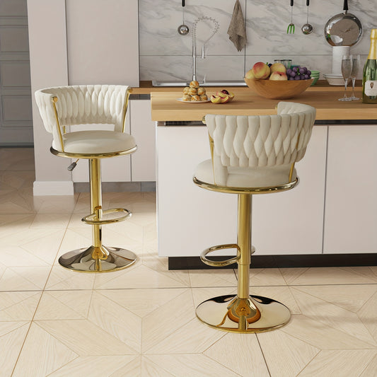 Barstoel – Barkruk – Keukenkruk – Barstoel Draaibaar – Barkruk Velvet – Set Van 2 – Verstelbare Hoogte 78-100 cm – Metalen Gouden Poten