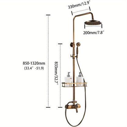 Vintage Douche Systeem – Douche Set – Regendouche – Handdouche – Douchearmatuur – Antiek Messing – 360° Draaibare Douchekop – Duurzaam En Waterbestendig