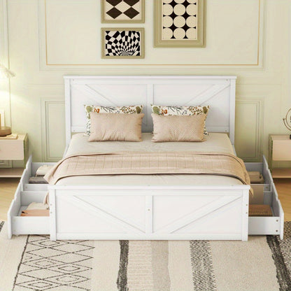 = WX000406AAA1 160X200 Simple Wooden Spray Bed with Four Drawers White