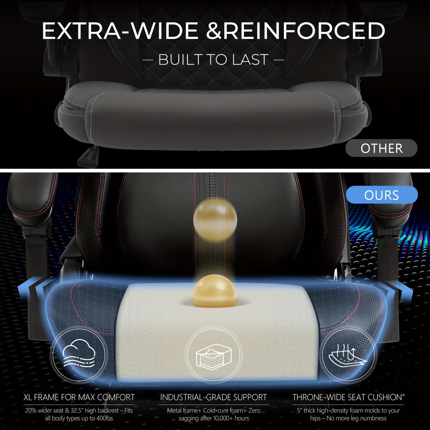 Ergonomische Bureaustoel – Bureaustoel Gaming – Office Chair – Werkstoel – Computerset Stoel – Grijs – Verstelbare Voetensteun – Lumbar Ondersteuning Tot 200 kg