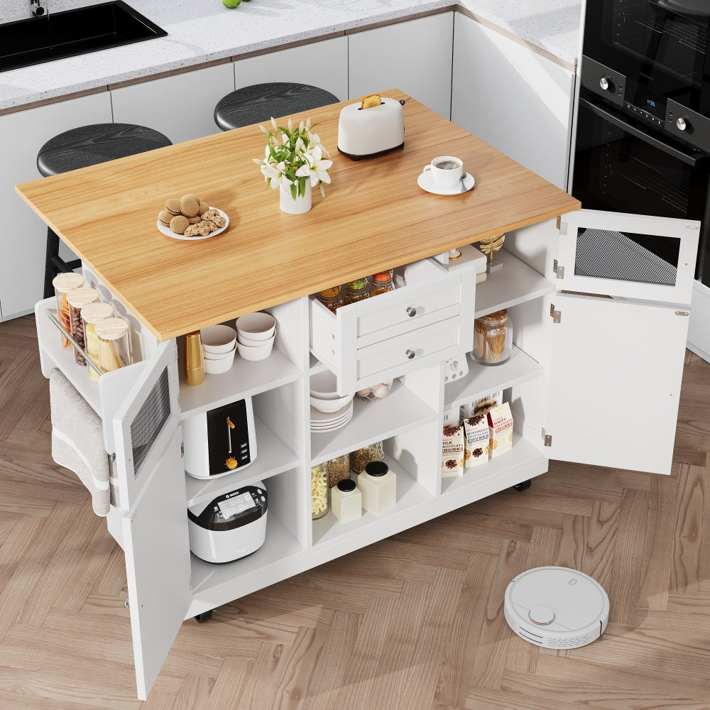Keukeneiland – Keukentrolley – Keukenkast – Serveerwagen – Dressoir – Mobiel met Vergrendelbare Wielen – Verstelbare Legplank – Mat Zwart, Slijtvast & Onderhoudsvriendelijk