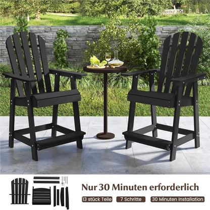Adirondack stoel – hoge tuinstoel – balkonstoel – terrasstoel – barstoel – weerbestendig HDPE – met voetensteun zwart