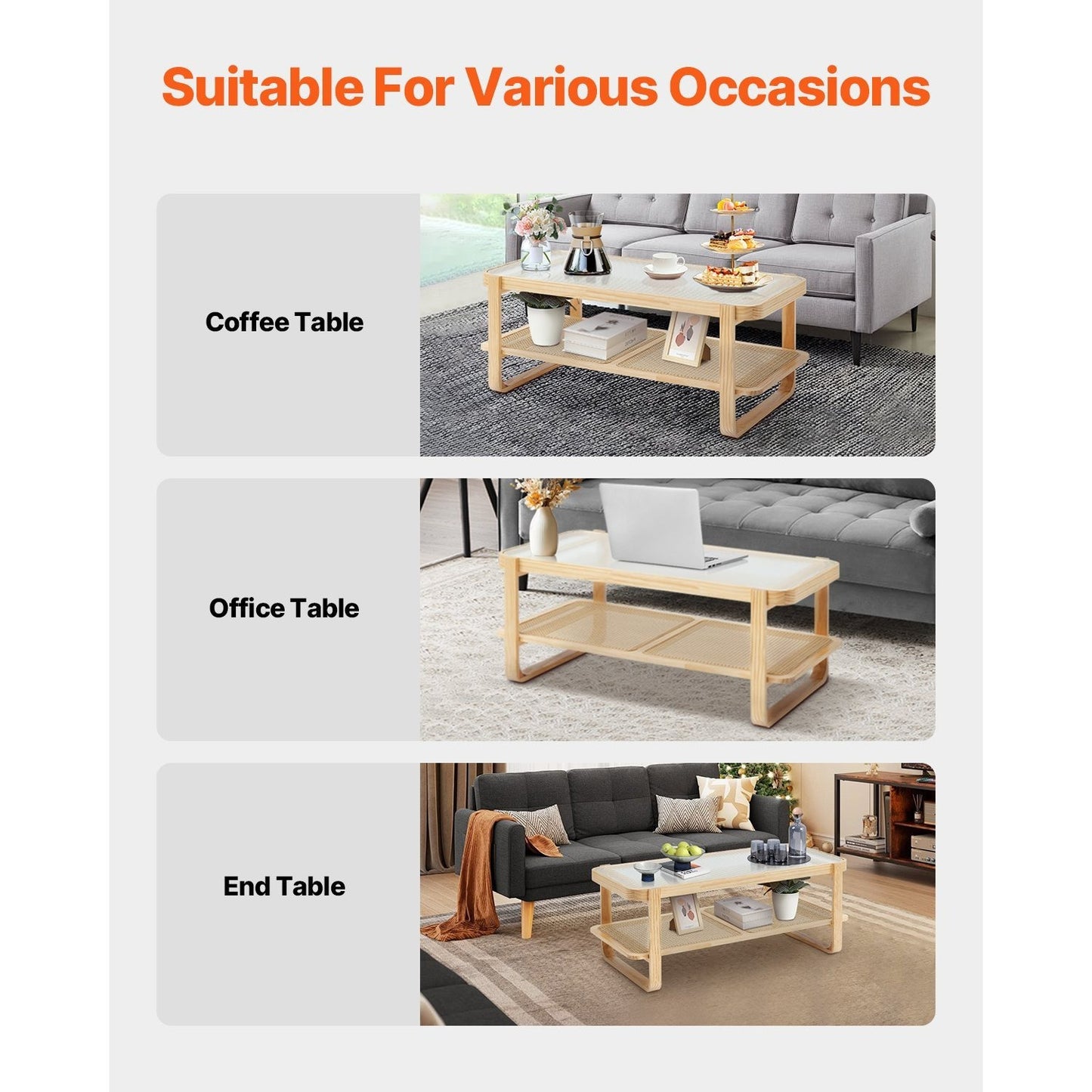 Rotan Bijzettafel – Salontafel – Rattan Tafel – Woonkamertafel – Opbergtafel – 114 cm – Handgevlochten Rattan & Gehards Glas