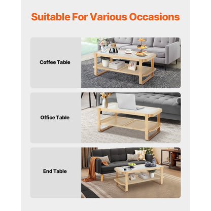 Rotan Bijzettafel – Salontafel – Rattan Tafel – Woonkamertafel – Opbergtafel – 114 cm – Handgevlochten Rattan & Gehards Glas