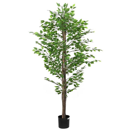 Kunstmatige Ficus – Nepplant – Kunstboom – Sierplant – Kunstboom Binnen Buiten – 200 cm Hoog – 1260 Bladeren – Onderhoudsvrij – UV-bestendig – Zwarte Pot