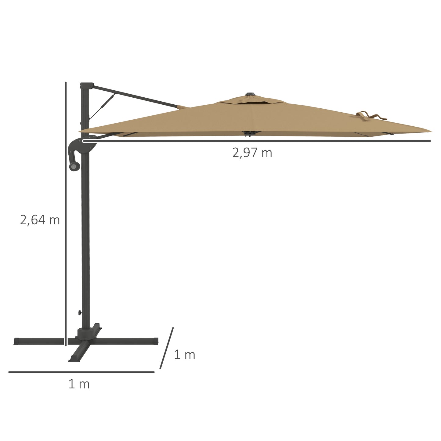 Zweefparasol – Hangparasol – Tuinparasol – Terrasparasol – Parasoldoek – 360° Draaibaar Met Hydraulisch Systeem – UV-bestendig Polyester 3x2,6m Met Aluminium Frame