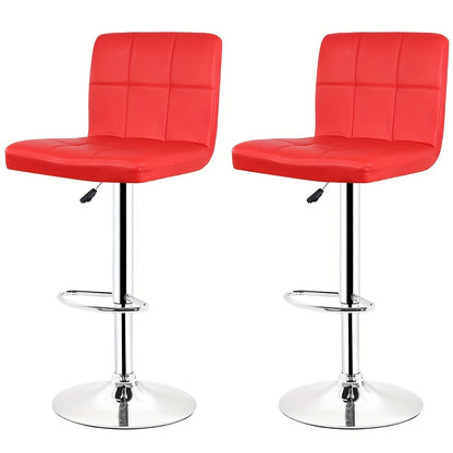 Barkrukken – Barstoelen – Keukenkruk – Stoel – Kruk – Set Van 2 – Verstelbare Zithoogte 92-112 cm – 360° Draaibaar – Ergonomische Rugleuning – Stalen Frame Met Antislipvoet – Rood Kunstleer – Comfortabel & Duurzaam