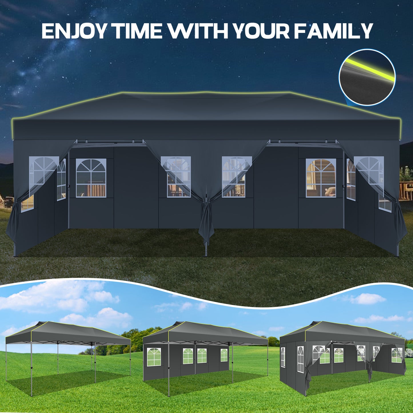 Pop-up Partytent – Zomertent – Vouwtent – Canopy – Tuinpaviljoen – 3x6m Met 6 Afneembare Zijwanden – Verstelbare Hoogte En Stevig Frame – Wit