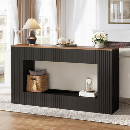 Sidetable – Console Tafel – Halmeubel – Bijzettafel – Sofa Tafel – Walnoot & Zwart – Smal Langwerpig Ontwerp – Hoogwaardig Houten Materialen