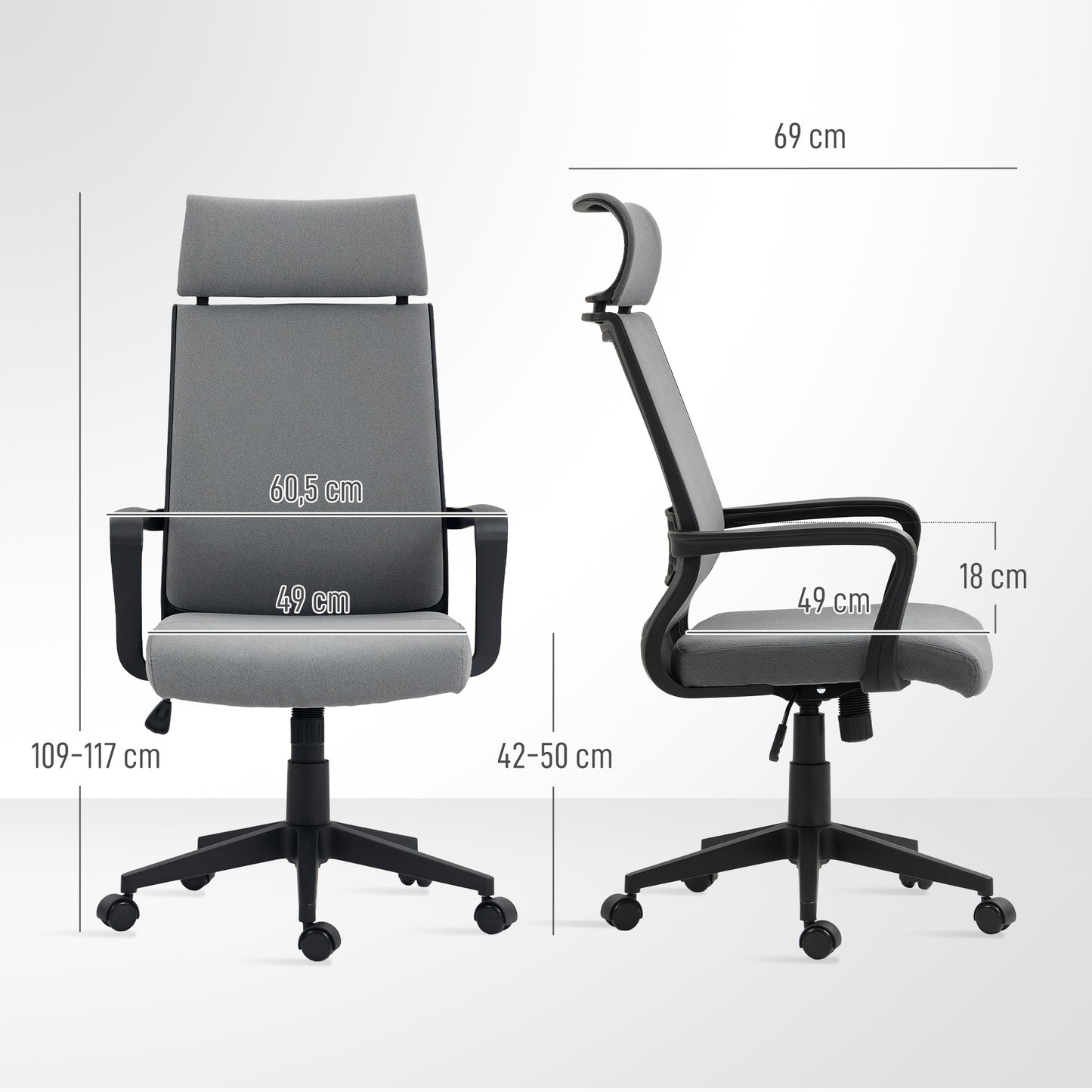 Bureaustoel – Office Chair – Werkstoel – Desk Chair – Stoel Met Wieltjes – Donkergrijs – Verstelbare Zithoogte – Zachte Synthetische Wol Rugleuning