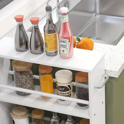 Opbergtrolley Smalle Trolley Keukentrolley Servertrolley Opberwwagen – Witte 45x15x91 cm – 4 Verdiepingen – 360° Zwenkwieltjes met Rem