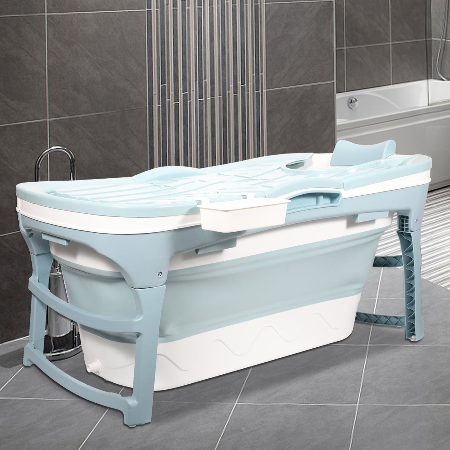 Opvouwbare Badkuip – Vouwbaar Bad – Draagbare Badkuip – Compact Bad – Badkuip Voor Kleine Badkamer – XL 132 cm – Duurzaam PP & TPE Materiaal – Inclusief Badplank En Zeeprandje