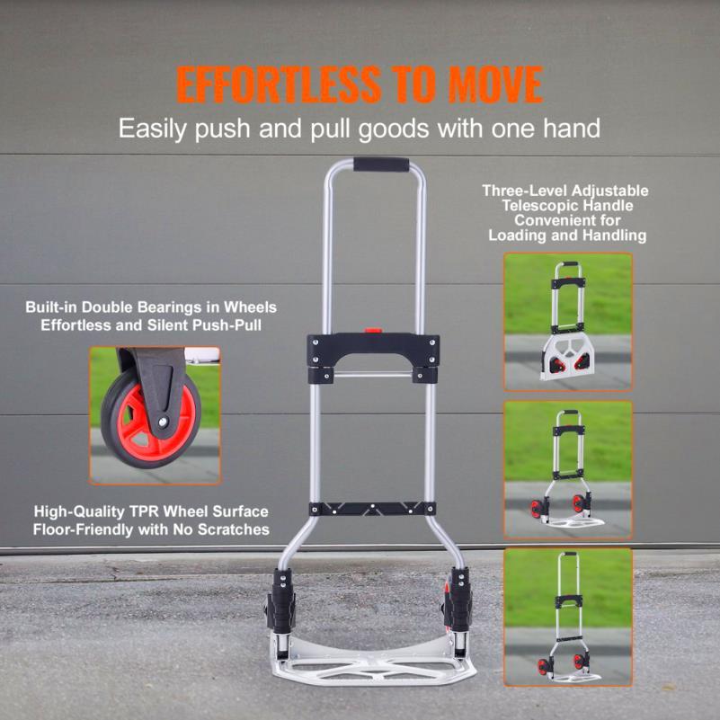 Handkar – Steekwagen – Transportwagen – Trolley – Bolderkar – Ultralicht Aluminium – Inklapbaar Met Telescopisch Handvat – Draagvermogen 79,8 Kg