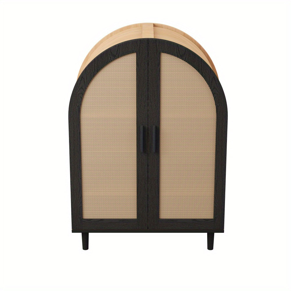 Modern Schoenkast‑Opbergmeubel met Hol‑Wicker Deuren – 3‑Lagen Opslag, Vrijstaand voor Hal, Woonkamer of Gangruimte, Ruimtebesparend Design