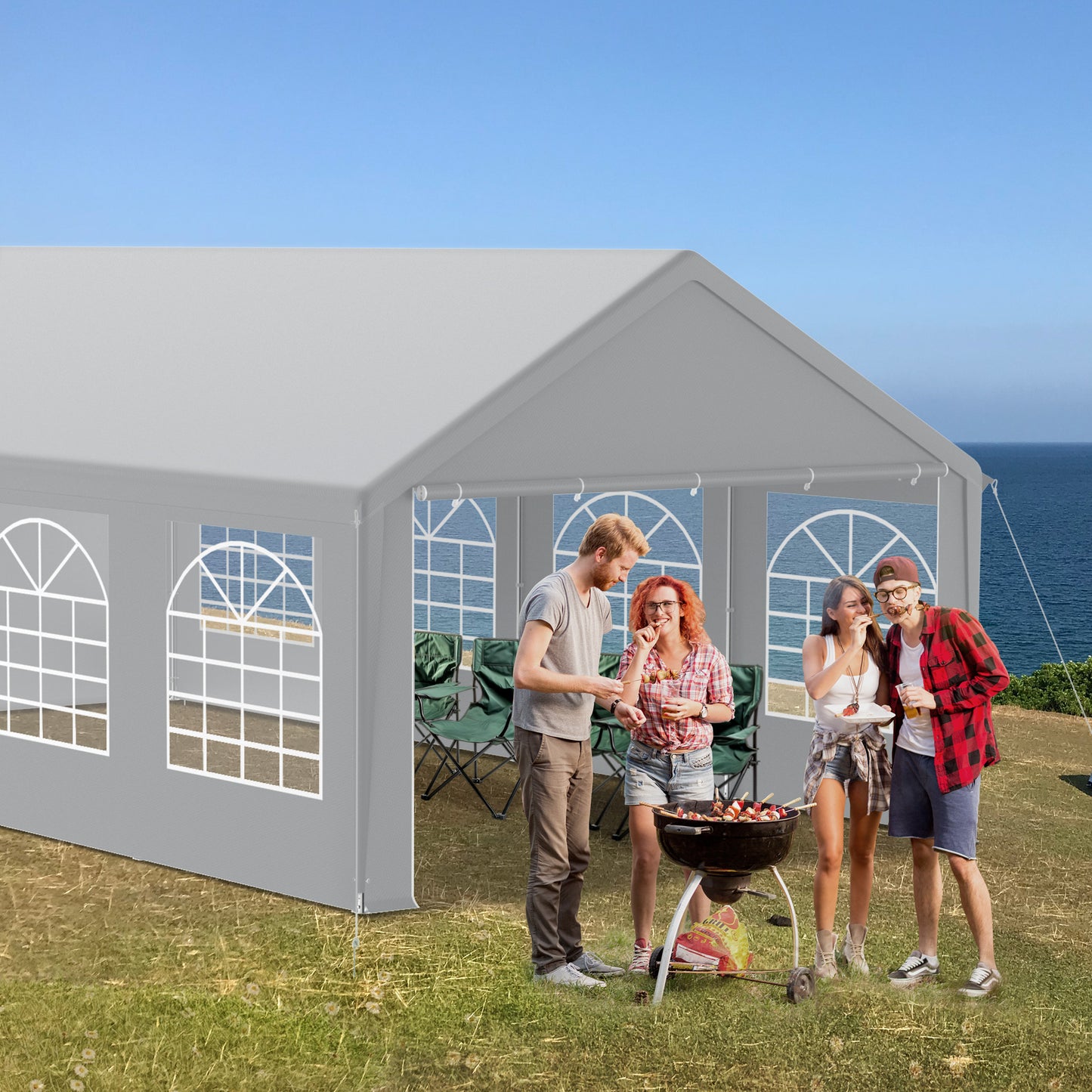 Feesttent – Partytent – Tuinpaviljoen – Paviljoen – Tuintent – Met Afneembare Zijwanden – Waterdicht – 4x6 Meter – Stevig Frame – Zonwerend