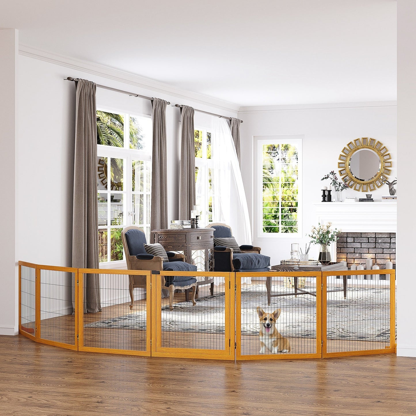 Zelfstandige Hondenafzetting – Hondenhek – Hondenpoort – Huisdierafscheiding – Panelenhek – Modulair Opvouwbaar – Grenenhout – 432 cm Breed – Geel