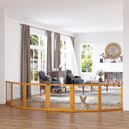 Zelfstandige Hondenafzetting – Hondenhek – Hondenpoort – Huisdierafscheiding – Panelenhek – Modulair Opvouwbaar – Grenenhout – 432 cm Breed – Geel