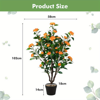 Kunstmatige Camellia Boom – Nepplant – Kunstplant – Camellia Plant – Faux Bloeiende Plant – Gele Bloemen – Levensechte Takken – Onderhoudsvrij – 102 cm Hoog